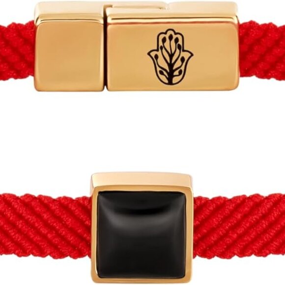 Red String Bracelet with Black Onyx Jade Tiger Eye Lapis Lazuli Handmade - Picture 1 of 6